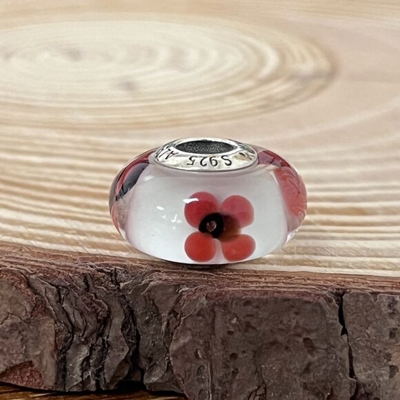 Pandora Red Poppy Murano Glass Charm Bead - Picture 3 of 5